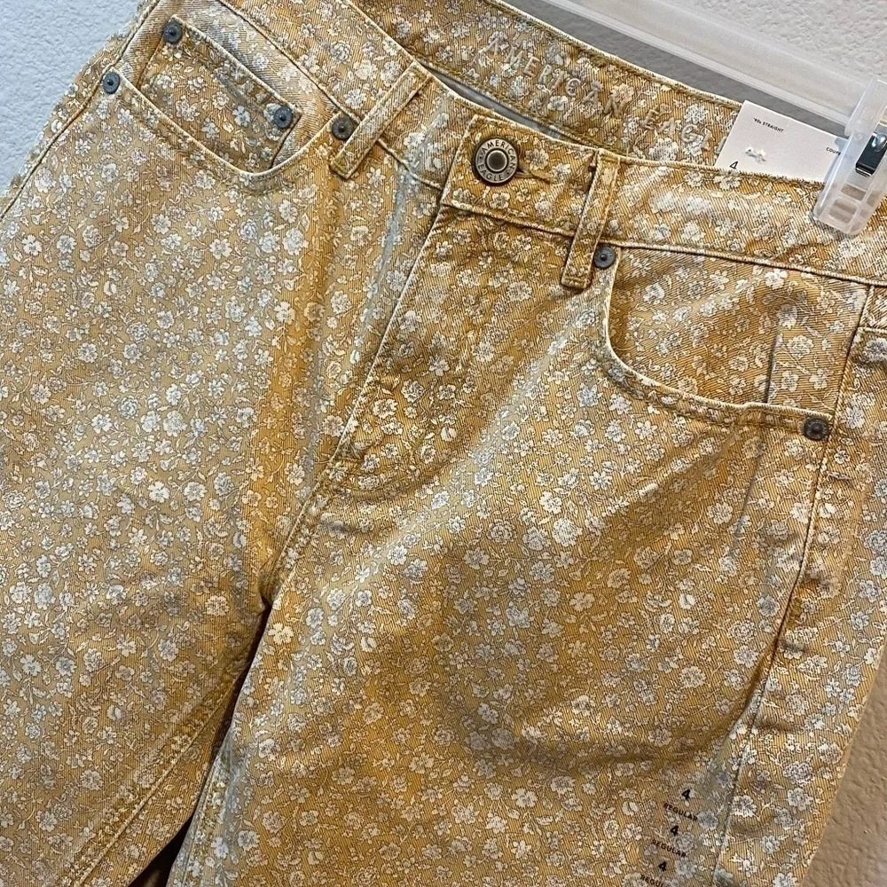 New American Eagle 90’s Straight Denim Jeans Size 4 Trendy Butter Yellow - Picture 5 of 11